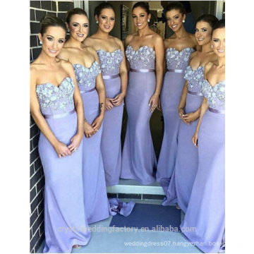 Charming Party Dress Beading 2016 Sexy Appliqued Long Lavender Mermaid Bridesmaid Dress LB2303